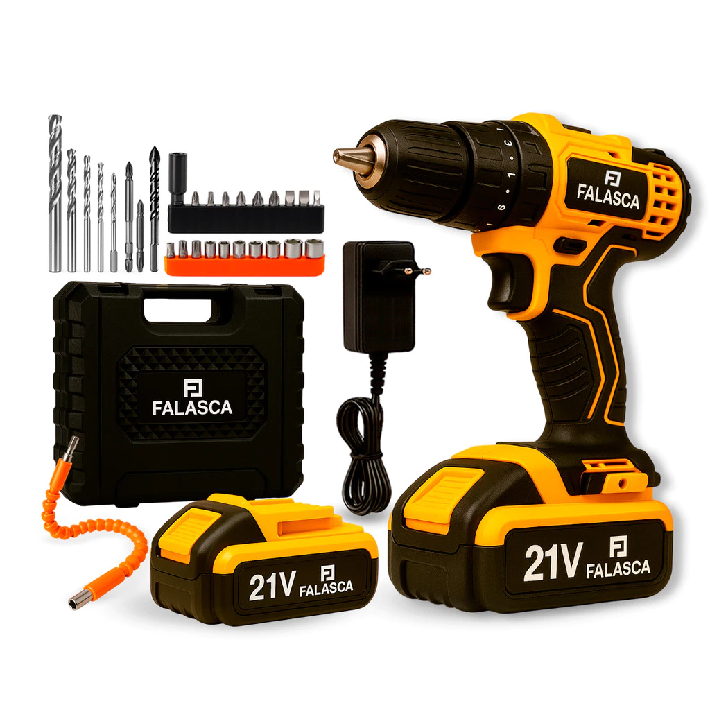 Kit 2 Em 1 Esmerilhadeira portátil 21V Chave de Impacto + Parafusadeira Impacto Angular e caixa 2 baterias